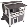 Insulated Cat House, 2-Story Wooden Cat Shelter, Foam Insulation, Feral Kitty Shelter with Balcony