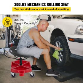 Rolling Garage Stool, 300LBS Capacity, Adjustable Height from 18 in to 23 in, 360-degree Swivel Wheels (4"), Large Tool Tray with Two Bottle Holder