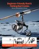 Rod and Fishing Reel Combo, IM6 Fiberglass & Carbon Fiber Spinning Rod and Reel Combo, Bass Fishing Pole with 6.5 ft Two-Piece Rods, 6+1 Ball Bearings