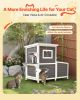 Outdoor Cat House, 2-Story Wooden Cat Shelter for 3 Outside Cats in Winter, Elevated Feral Kitty Shelter with Stairs, Clear Window & Flap Doors