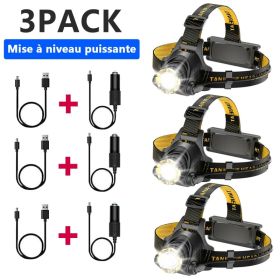 LED Headlamp Rechargeable Head Torch Zoom Headlight Lamp Powerful Flashlight Fishling Driving Camping Light With 3 Modes Work Light (Option: 3PACK)
