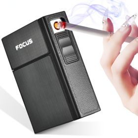1pc NEW 20pcs Cigarette Capacity Case Box Or USB Lighter With Cigarette Box; Flameless Removable Electronic Lighter; Windproof Torch Lighter (Style: Box And Lighter, Color: Silvery)