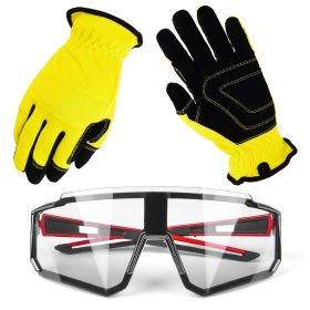 Safety Glasses And Work Gloves Set Protective eyewear glasses(The clear glasses is anti-fog) (Color: Red glasses+ Yellow gloves)