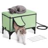 Elevated Heated Cat House, Cuboid Kitty Shelter with Adjustable Temperature and Timer